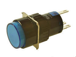 Switch; push button; LAS1-AY-11/B/6V; ON-(ON); blue; LED 6V backlight; blue; solder; 2 positions; 5A; 250V AC; 16mm; 30mm; Onpow