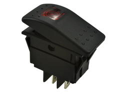 Przełącznik; klawiszowy (kołyskowy); A-666H; ON-OFF; 2 tory; czerwony; podświetlenie LED 12-24V; czerwony; bistabilny; konektory 6,3x0,8mm; 22x37mm; 2 pozycje; 16A; 250V AC