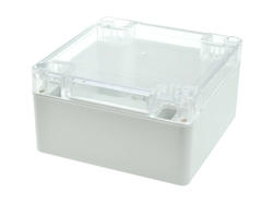 Enclosure; multipurpose; G2100C; polycarbonate; 100mm; 100mm; 55mm; IP66; light gray; transparent lid; recessed area on cover; Gainta; RoHS