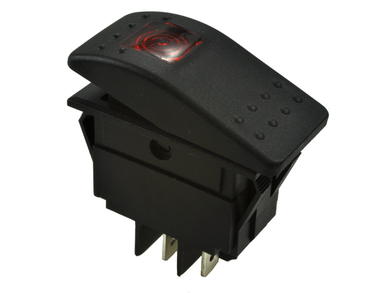 Switch; rocker; A-666H; ON-OFF; 2 ways; red; LED 12-24V backlight; red; bistable; 6,3x0,8mm connectors; 22x37mm; 2 positions; 16A; 250V AC
