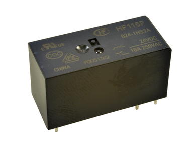 Przekaźnik; elektromagnetyczny miniaturowy; HF115F-024-1HS3A (JQX115); 24V; DC; 1 styk zwierny; 16A; 250V AC; do druku (PCB); do gniazda; Hongfa; RoHS