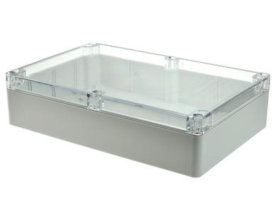 Enclosure; multipurpose; G218C; polycarbonate; 222mm; 146mm; 55mm; IP65; light gray; transparent lid; Gainta; RoHS