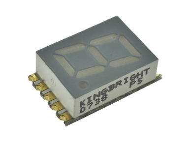 Display; LED; KCSC03-123; single; green; cathode; 7-segment; 7,62mm; 7,3mm; 10mm; Background colour: gray; 3,6÷12mcd; 570nm; Kingbright; 20mA; 2,1V