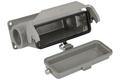 Connector housing; Han A; 19300247297; 24B; metal; for panel; for cable; both sides cables entries; with cover; with single locking lever; entry for M32 cable gland; grey; IP65; Harting; RoHS