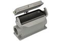 Connector housing; Han A; 19300247297; 24B; metal; for panel; for cable; both sides cables entries; with cover; with single locking lever; entry for M32 cable gland; grey; IP65; Harting; RoHS