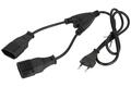 Kabel; zasilający; AK-RD-05A; wtyk sieciowy CEE 7/16 płaski; 2x gniazdo proste CEE 7/16; 1,2m; czarny; 2 żyły; 0,75mm2; 2x10A; Akyga; PVC; okrągły; linka; CCA; RoHS