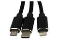 Kabel; USB; R-DSKU701; wtyk USB-A; wtyk USB-C; wtyk Lightning; wtyk microUSB; 1,2m; czarny; okrągły; nylon w oplocie, PVC; Talvico