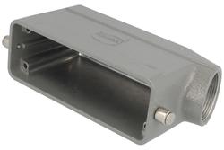 Connector housing; Han A; 19300241542; 24B; metal; angled 45°; for cable; entry for M32 cable gland; for single locking lever; one side cable entry; grey; IP65; Harting; RoHS