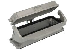 Obudowa złącza; Han B; 09300240304; 24B; metal; proste; na panel; z pokrywą; z 1 klamrą; niska konstrukcja; szary; IP65; Harting; RoHS
