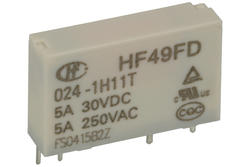 Relay; electromagnetic miniature; HF49FD-024-1H11T   (JZC49F); 24V; DC; SPST NO; 5A; 250V AC; 5A; 30V DC; PCB trough hole; Hongfa; RoHS