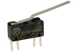 Microswitch; 83-133s-54AR-35,75; lever; 35,75mm; 1NO+1NC; snap action; conectors 2,8mm; 2,5A; 250V; IP40; Promet; RoHS