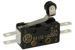 Mikroprzełącznik; 83-132s-54ER-14,1; dźwignia z rolką; 14,1mm; 1NO+1NC; szybkie; konektory 2,8mm; 2,5A; 250V; IP40; Promet; RoHS