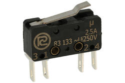 Mikroprzełącznik; 83-133s-54AR-14,75; dźwignia; 14,75mm; 1NO+1NC; szybkie; konektory 2,8mm; 2,5A; 250V; IP54; Promet; RoHS