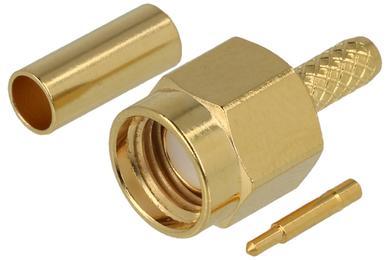 Plug; SMA; M-SMA-910-P; for cable; RG174 50 Ohm; crimped; straight; impedance 50 Ohm; golden; Connectar; RoHS