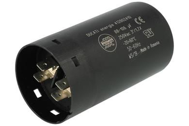 Capacitor; motor; 412802410  88-106uF; 100uF; 250V AC; fi 45,5x84mm; 6,3mm connectors; Ducati; RoHS