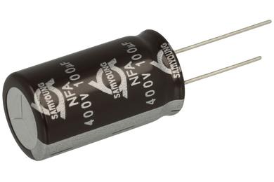 Capacitor; electrolytic; 100uF; 400V; NFA400VB100M 18x31.5; diam.18x31,5mm; 7,5mm; through-hole (THT); bulk; Samyoung; RoHS