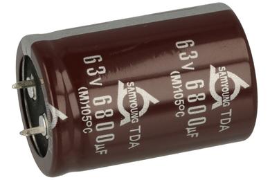 Capacitor; SNAP-IN; electrolytic; 6800uF; 63V; TDA; TDA63VS6800M 30x45; 20%; fi 30x45mm; 10mm; through-hole (THT); bulk; -40...+105°C; 2000h; Samyoung; RoHS