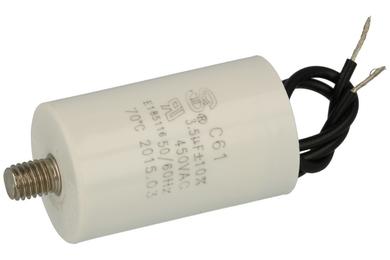 Capacitor; motor; 3,5uF; 450V; fi 30x49mm; with cables; screw without nut; JYC; RoHS