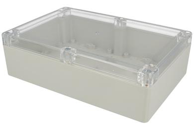 Enclosure; multipurpose; ZP210.140.60JpH-TM; polycarbonate; 140mm; 210mm; 60mm; light gray; with brass bushing; clear panel; hermetic; Kradex; RoHS