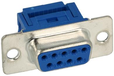 Socket; D-Sub; Canon 9p; 9 ways; for flat cable; crimped; straight; blue; plastic; selectively gold-plated; screwed; Oupin; RoHS