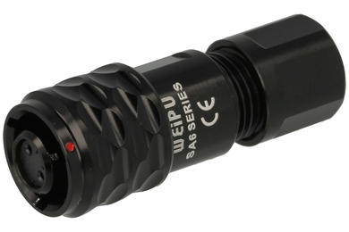 Socket; SA610/S2B; 2 ways; straight; solder; 0,5mm2; 3,5-4mm; SA6; for cable; 6mm; push-pull; anodized aluminium; black; IP67; 3A; Weipu; RoHS