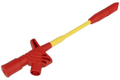 Test clip; KLEPS2700 972 307 101; hook type; 4,2mm; red; 162mm; pluggable (4mm banana socket); 10A; 60V; nickel plated steel; PBT; Hirschmann; RoHS