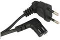 Cable; power supply; KZWP90K; CEE 7/7 angled plug; IEC C7  angled socket; wires; 1,5÷2m; black; 2 cores; 0,50mm2; 2,5A; PVC; flat; stranded; Cu