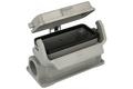 Connector housing; Han A; 19300161256; 16B; metal; straight; for panel; one side cable entry; with cover; with single locking lever; entry for M25 cable gland; silver; IP65; Harting; RoHS