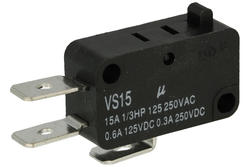 Mikroprzełącznik; VS15N00-1C; bez dźwigni; 1NO+1NC wspólny pin; szybkie; konektory 6,3mm; 15A; 250V; Highly; RoHS