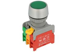Switch; push button; LBF22-1-O/C-G; ON-(OFF)+OFF-(ON); green; backlight without light source; green; screw; 2 positions; 3A; 230V AC; 22mm; 50mm; Auspicious