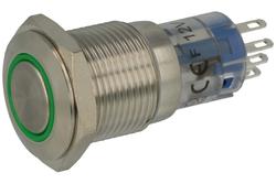 Przełącznik; przyciskowy; LAS2GQF-11ZE/G/12VS-FP; ON-ON; 1 tor; podświetlenie LED 12V; zielony; ring; bistabilny; na panel; 3A; 250V AC; 16mm; IP67; Onpow; RoHS
