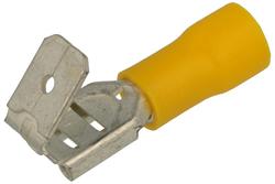 Connector; 6,3x0,8mm; flat male/female; insulated; KMFY; yellow; straight; angled 45°; for cable; 4÷6mm2; crimped; 1 way; SGE