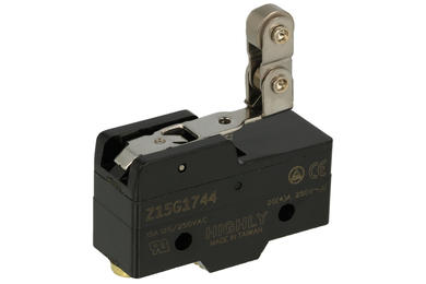 Microswitch; Z15G1744; lever with hinged roller; 26mm; 1NO+1NC common pin; snap action; screw; 15A; 250V; IP40; Highly; RoHS