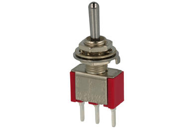 Switch; toggle; T80-8014-T1-B1-M2; 3*1; ON-OFF-ON; 1 way; 3 positions; bistable; panel mounting; through hole; 2A; 250V AC; red; 13mm; Highly; RoHS