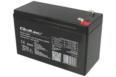 Akumulator; kwasowy bezobsługowy AGM; Q 7-12; 12V; 7Ah; 152x65x94mm; konektor 4,8 mm; Qoltec; 2kg; 5 lat