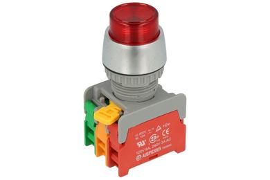 Switch; push button; LBL22-1-O/C-R; ON-(OFF)+OFF-(ON); red; backlight without light source; screw; 2 positions; 3A; 230V AC; 22mm; 50mm; Auspicious
