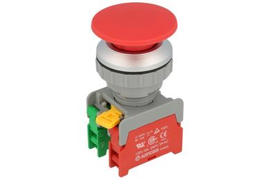 Przełącznik; bezpieczeństwa; przyciskowy; XE30-1-O/C-R; ON-(OFF)+OFF-(ON); grzybkowy; 2 tory; czerwony; bez podświetlenia; monostabilny; śrubowe; 3A; 230V AC; Auspicious