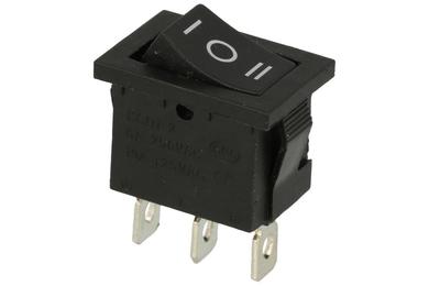 Switch; rocker; MRS103A; ON-OFF-ON; 1 way; black; no backlight; bistable; 4,8x0,8mm connectors; 13x19,2mm; 3 positions; 6A; 250V AC