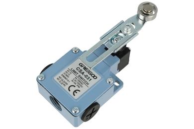 Limit switch; CSA-031M; lever with hinged roller; 85mm; 1NO+1NC; snap action; screw; 6A; 250V; IP65; Greegoo; RoHS