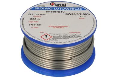 Spoiwo lutownicze; 2,0mm; szpulka 0,25kg; LC60/2,00/0,25; ołowiowe; Sn60Pb40; Cynel; drut; SW26/3/2.5%; cyna