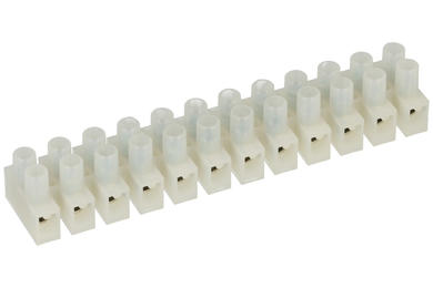 Terminal block; feed through strip; GT8HS-12P-17-00AH; 12 ways; R=8,20mm; 14,3mm; 24A; 250V; for cable; straight; round hole; slot screw; screw; horizontal; 2,5mm2; white; Golten; RoHS