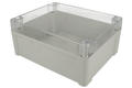 Enclosure; multipurpose; ZP240.190.105JpH-TM; ABS / PC; 240mm; 190mm; 106mm; light gray; transparent; hermetic; transparent lid; with brass bushing; Kradex; RoHS