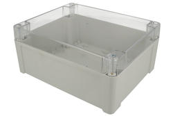 Enclosure; multipurpose; ZP240.190.105JpH-TM; ABS / PC; 240mm; 190mm; 106mm; light gray; transparent; hermetic; transparent lid; with brass bushing; Kradex; RoHS
