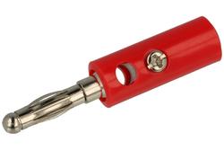 Banana plug; 4mm; 25.419.1; red; 41mm; pluggable (4mm banana socket); screwed; 32A; 60V; nickel plated brass; ABS; Amass; RoHS; A-1.109.G.B