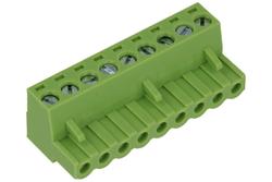 Terminal block; XY2500F-B-09P; 9 ways; R=5,08mm; 18mm; 12A; 300V; for cable; angled 90°; square hole; slot screw; screw; vertical; 2,5mm2; green; Xinya; RoHS