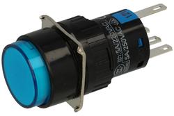 Switch; push button; LAS1-AY-11/B/12V; ON-(ON); blue; LED 12V backlight; blue; solder; 2 positions; 5A; 250V AC; 16mm; 30mm; Onpow