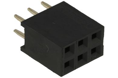 Socket; pin; PBD-06S; 2,54mm; black; 2x3; straight; 7,5mm; 3mm; through hole; gold plated; RoHS