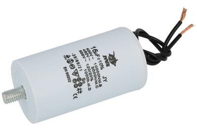 Capacitor; motor; 16/450; 16uF; 450V AC; fi 40x71mm; with cables; screw without nut; JYC; RoHS