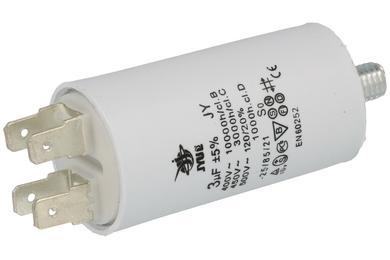 Capacitor; motor; JY-103; 3uF; 450V; fi 30x49mm; 6,3mm connectors; screw without nut; JYC; RoHS