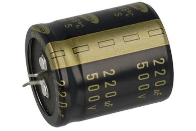 Capacitor; electrolytic; SNAP-IN; 220uF; 500V; SMS2G221M; 20%; fi 35x40mm; 10mm; through-hole (THT); bulk; -25...+85°C; 600mOhm; 6000h; Samsung; RoHS
